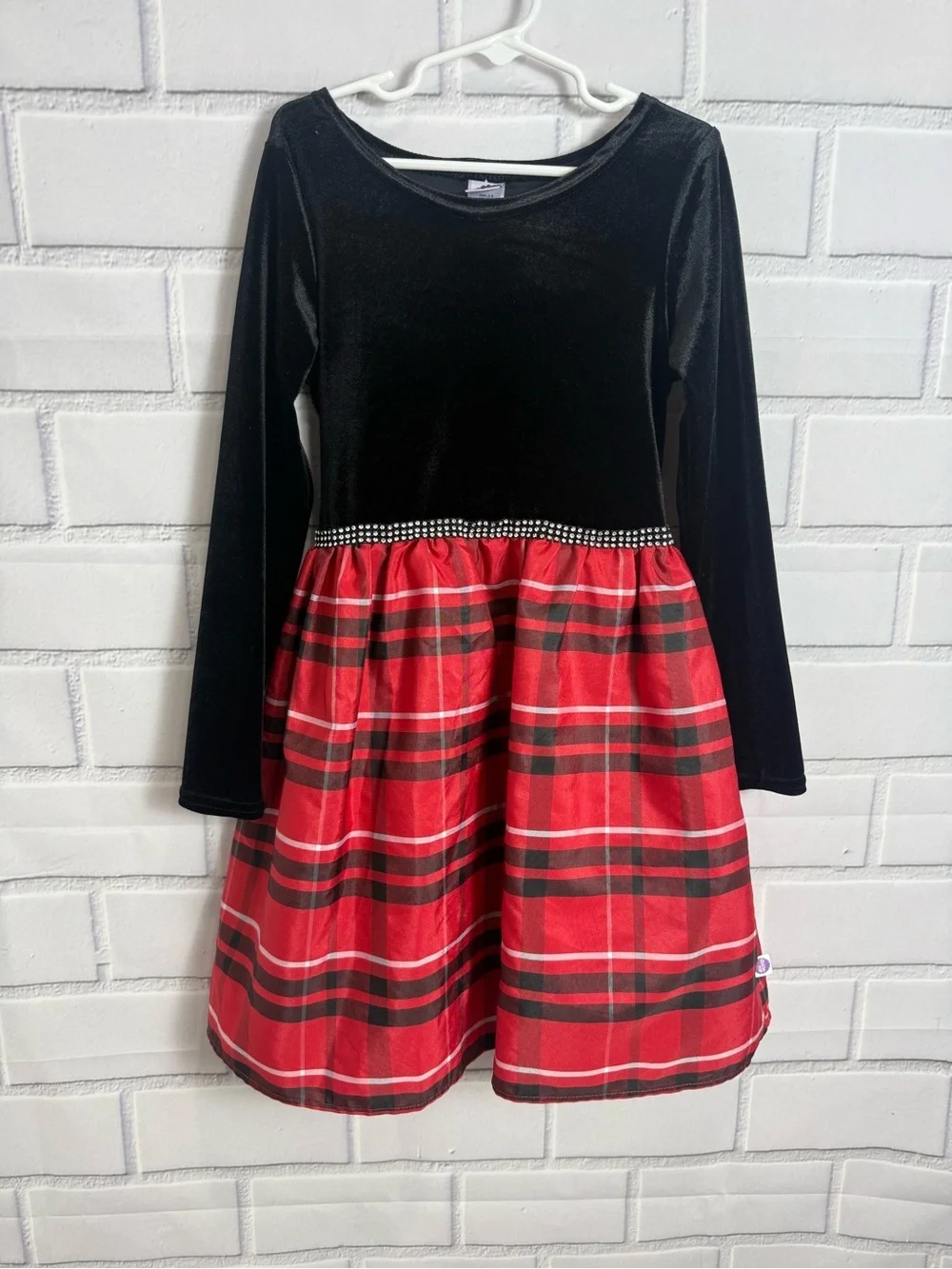 Girls Dollie & Me Holiday Plaid Velvet Dress Size 8 Red Black Party Dress